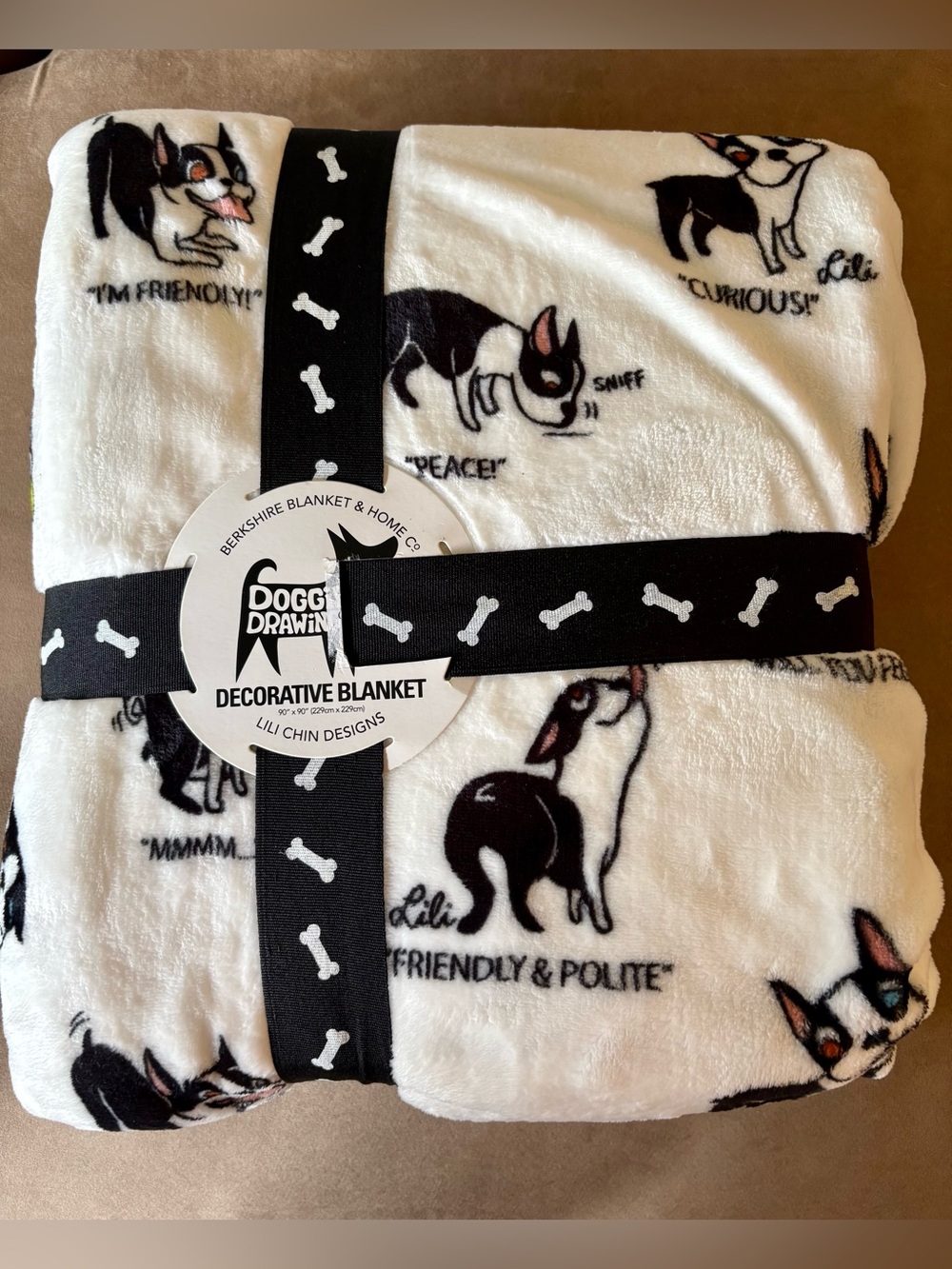 Lili Chin “Doggie Language” Boston Terrier Blanket